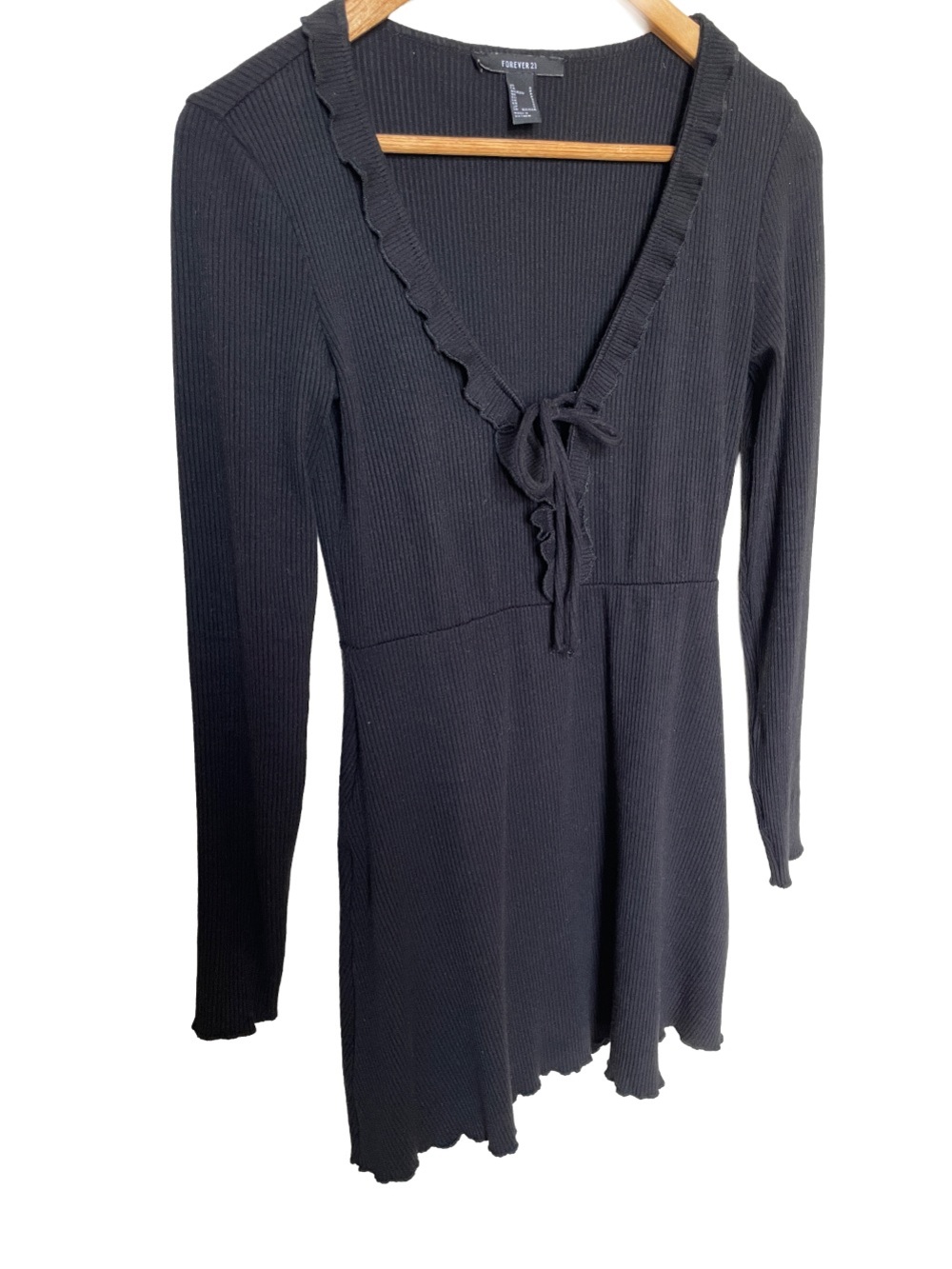 Forever 21 RARE Vintage Y2K Long Sleeve Tie Front Ribbed Mini Dress - Picture 2 of 5